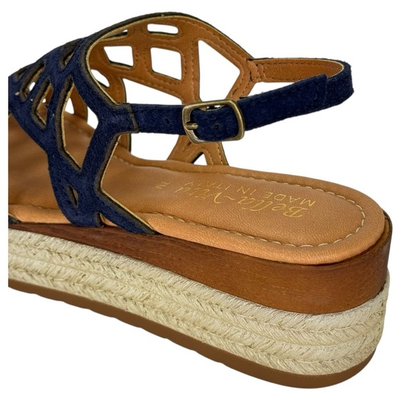 Bella Vita Zip-Italy Navy Leather Womens Wedge Sandals Size 7M - Picture 8 of 14